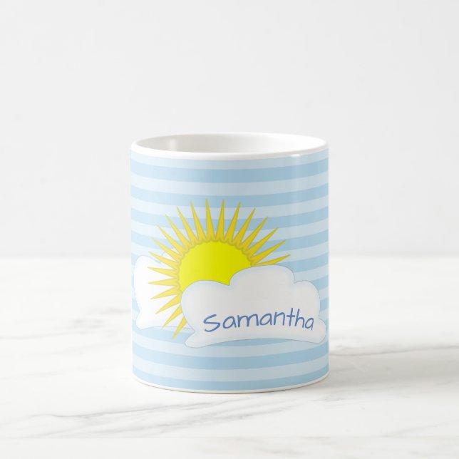 Caneca De Café Clima Sol e Nuvens Personalizados com Listras (Centro)
