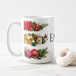 Caneca De Café Clipe de Floral de Natal Vintage e Frutas em Aquar