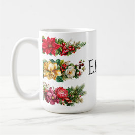 Caneca De Café Clipe de Floral de Natal Vintage e Frutas em Aquar