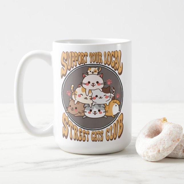 Caneca De Café Clube de gatos de rua (Com Donut)