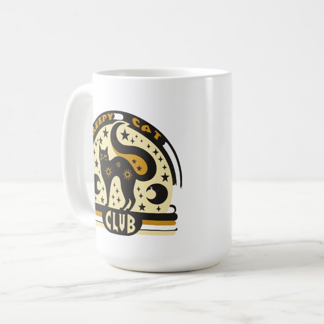 Caneca De Café Clube do Gato Assustador – Design Retro de Gato Pr (Frente Esquerda)