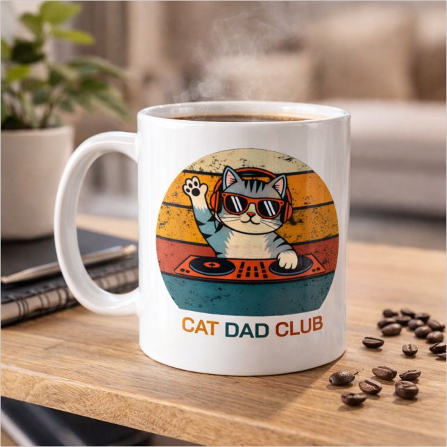 Caneca De Café CLUBE DO PAI DE GATO / Músico retrô engraçado (Criador carregado)