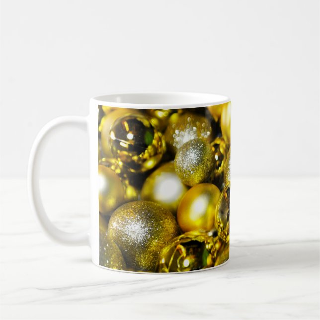 Caneca De Café Cluster de Bola de Natal Amarelo e ouro (Esquerda)