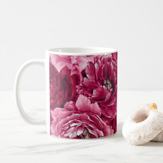 Caneca De Café Clusters Clássicos de Peões Rosa | Floral Mug (Com Donut)