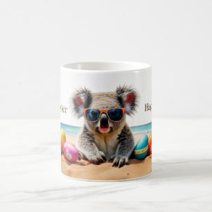 Caneca De Café Coala na praia com ovos de Páscoa Feliz Páscoa
