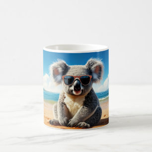 Caneca De Café Coala numa praia arenosa