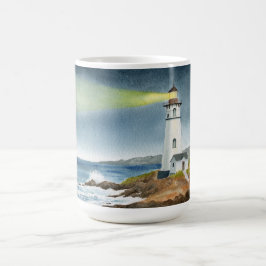 Caneca De Café Coastal Lighthouse with Light Beam