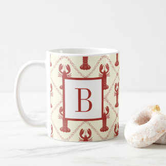 Caneca De Café Coastal Lobster Red Cream Diamond Initial Monogram