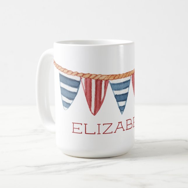 Caneca De Café Coastal Nautical Beach Flags Personalized (Frente Esquerda)