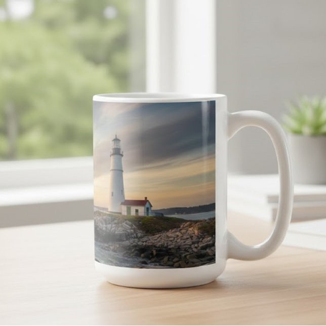 Caneca De Café Coastal Serenity Lighthouse Wrap Mug (15oz) (Criador carregado)
