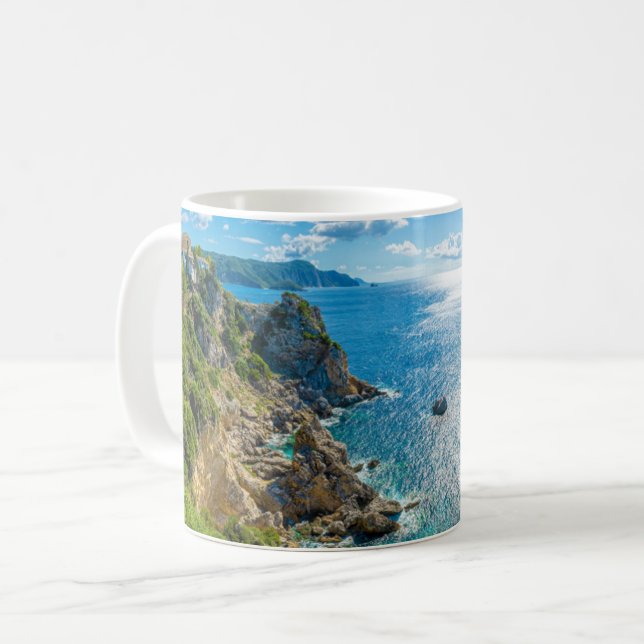 Caneca De Café Coastline | Palaiokastritsa, Corfu, Grécia (Frente Esquerda)