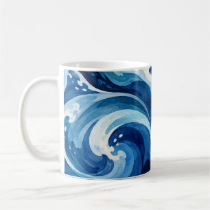 Caneca De Café Cobertura Costeira Abstrata de Ondas do Oceano Azu