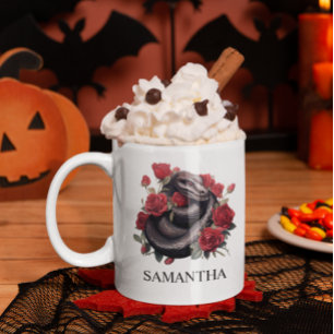 Caneca De Café Cobra em Rosas Aquarela Goth 