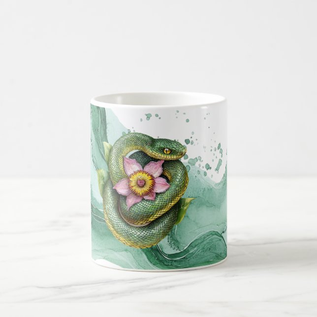 Caneca De Café Cobra Verde Flor Rosa (Centro)