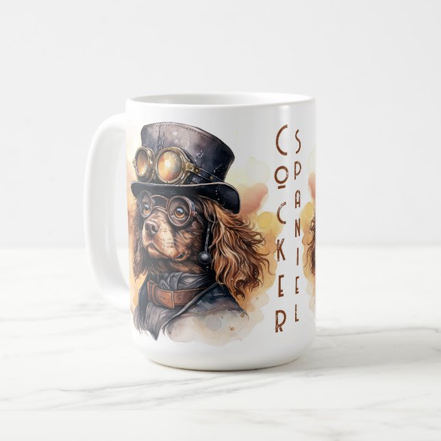 Caneca De Café Cocker Spaniel Cachorro Steampunk (Frente Esquerda)