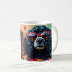 Caneca De Café Cocker Spaniel Com Corações Rosas Dia dos Namorado