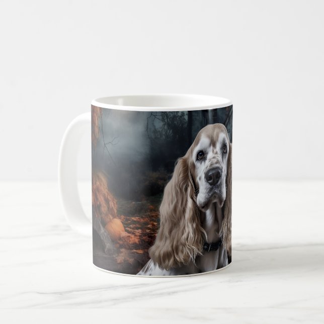 Caneca De Café Cocker Spaniel Dia das Bruxas Assustador (Frente Esquerda)