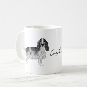 Caneca De Café Cocker Spaniel em Preto e Branco & Texto Personali