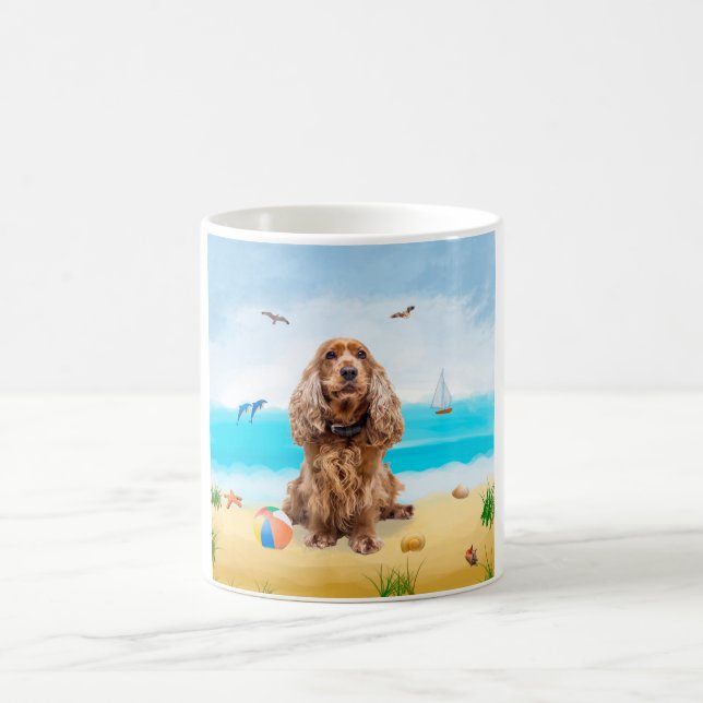 Caneca De Café Cocker Spaniel no Beach (Centro)