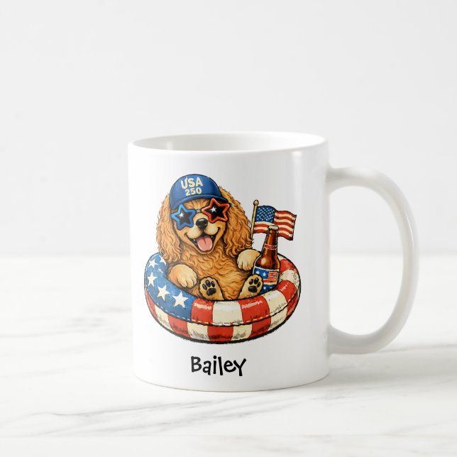 Caneca De Café Cocker Spaniel Patriótico Personalizado 4 de Julho (Direita)