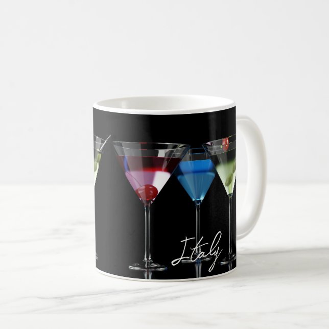 Caneca De Café Cocktails diferentes em copos de martini em preto (Frente Esquerda)