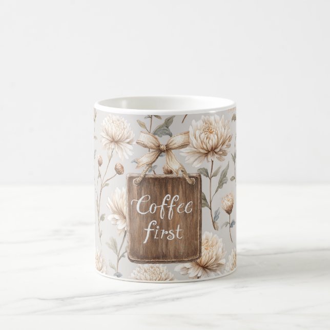 Caneca De Café Cocoa Marrom Creme Floral Café Primeiro   (Centro)