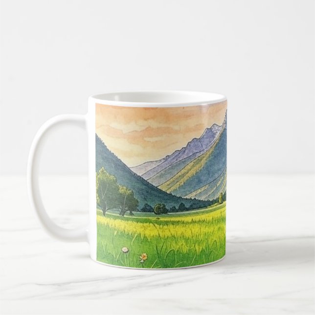 Caneca De Café Cód. Aquarela Plana Montanha Sunset (Esquerda)