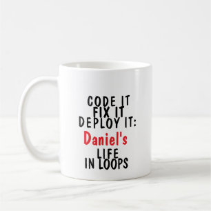 Caneca De Café Codifique, conserte, implante: a vida em loops do 
