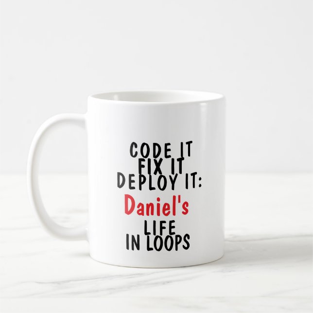 Caneca De Café Codifique, conserte, implante: a vida em loops do  (Esquerda)