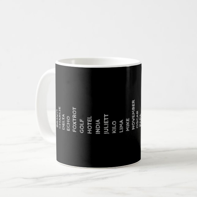Caneca De Café Código Fonético Piloto Aviador Alfabeto (Frente Esquerda)