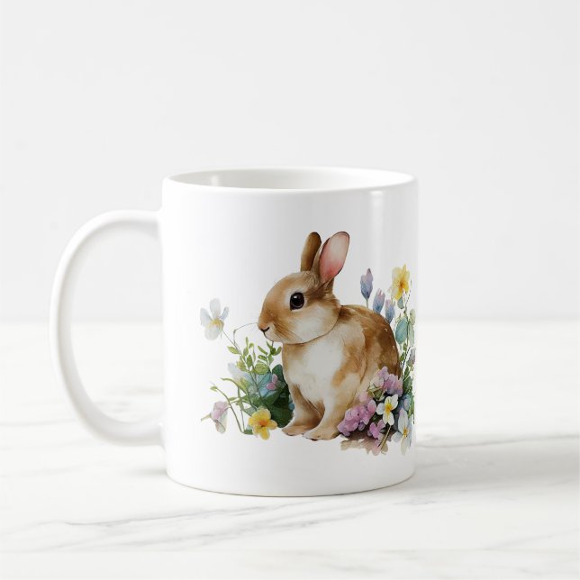 Caneca De Café Coelhinho Bonito (Pequenas Orelhas) com Flores (Esquerda)