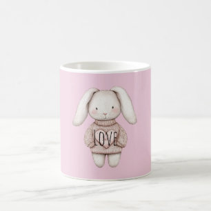 Caneca De Café Coelhinho Bonito Rosa Suéter de Coração Rosa