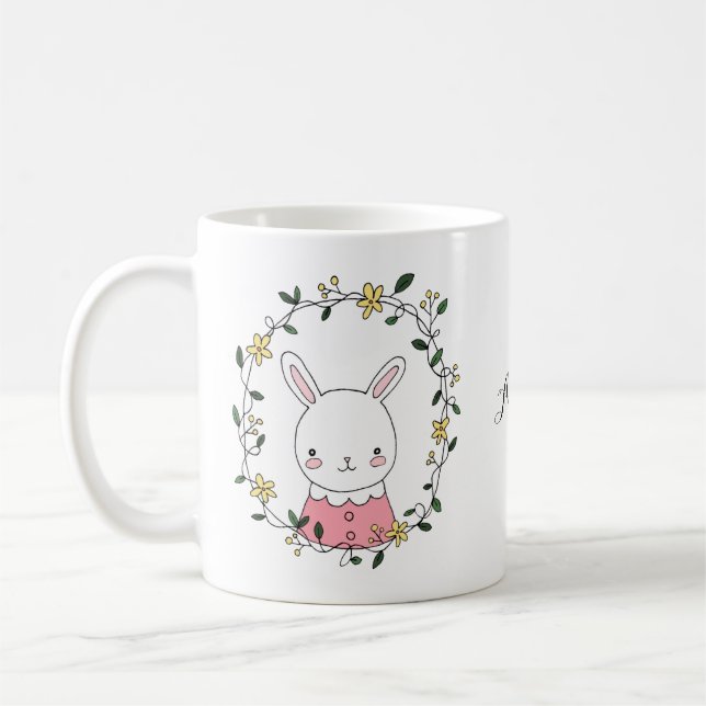 Caneca De Café Coelhinho Coelho Bonito Kawaii com Nome Personaliz (Esquerda)