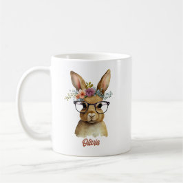 Caneca De Café Coelhinho Com Óculos Flores Design