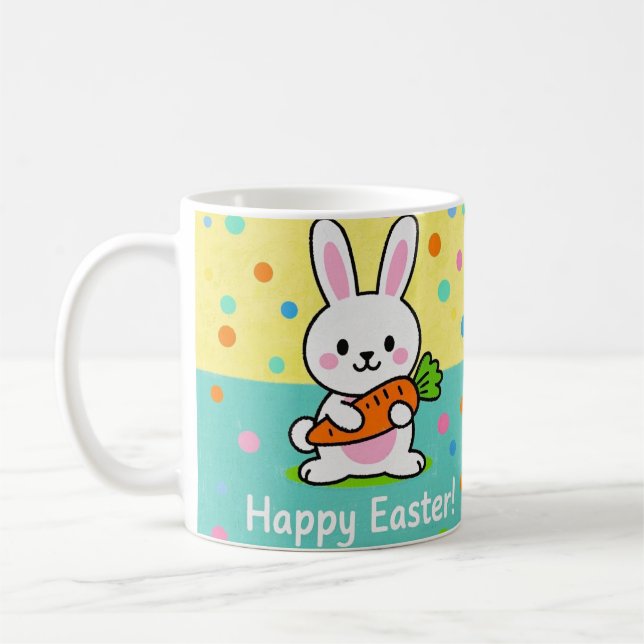 Caneca De Café Coelhinho de cartoon com bolinhas de cenoura (Esquerda)