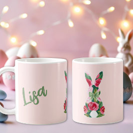Caneca De Café Coelhinho de Páscoa Floral com Mágico Fundo Rosa