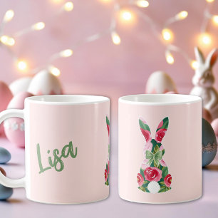 Caneca De Café Coelhinho de Páscoa Floral com Mágico Fundo Rosa