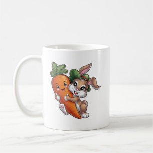 Caneca De Café Coelhinho feliz com uma cenoura gigante