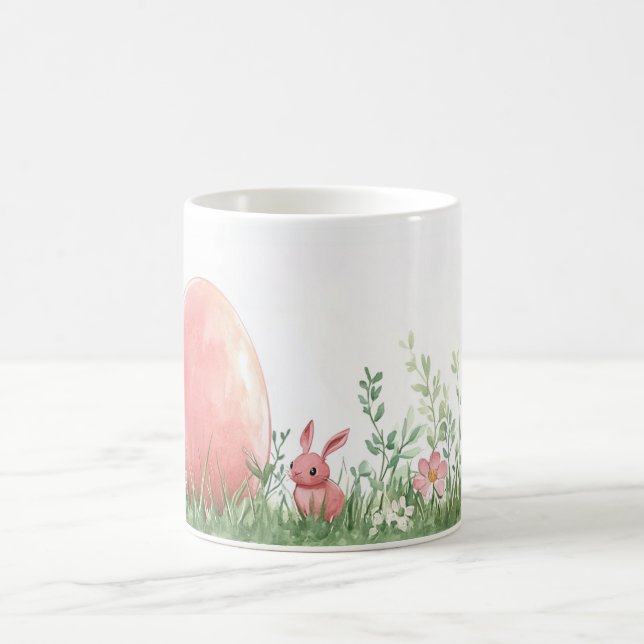 Caneca De Café Coelhinho Rosa e Ovo de Páscoa em Prado Floral - P (Centro)