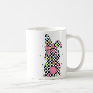 Caneca De Café Coelhinho Xadrez Dia de Páscoa Coquette Laços Coel