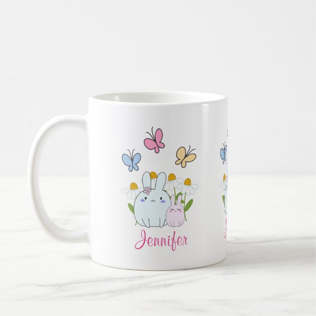 Caneca De Café Coelhinhos bonitos com margaridas Primavera e borb (Esquerda)