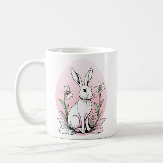 Caneca De Café Coelhinhos bonitos e lírios com tamanho adicional (Esquerda)
