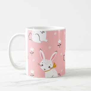 Caneca De Café Coelhinhos Brancos: Floral Bonita Sem Semente
