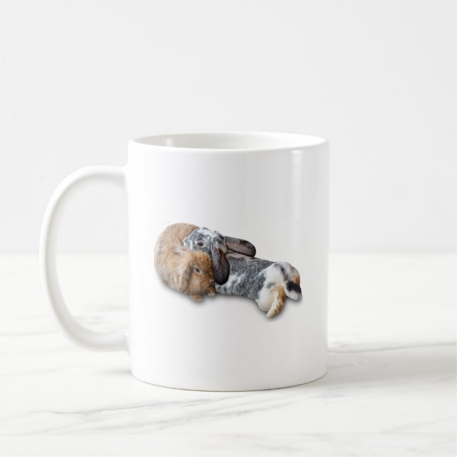 Caneca De Café Coelhinhos de Orelhas Caídas Se Aconchegando (Esquerda)