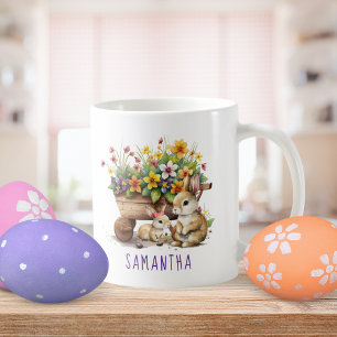 Caneca De Café Coelhinhos Fofos Nome Personalizado Menina Páscoa