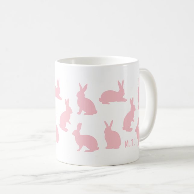 Caneca De Café Coelhinhos Rosa com Monograma Personalizado de Pás (Frente Esquerda)