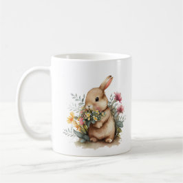 Caneca De Café Coelho Bebês com Flores Amarelas Roxas