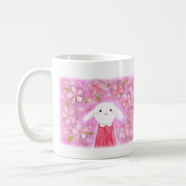 Caneca De Café Coelho Bonito com Flores Bonito coelho floral (Esquerda)