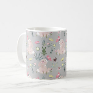 Caneca De Café coelho bonito com flores e borboletas