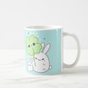 Caneca De Café Coelho branco bonito com trevo do kawaii